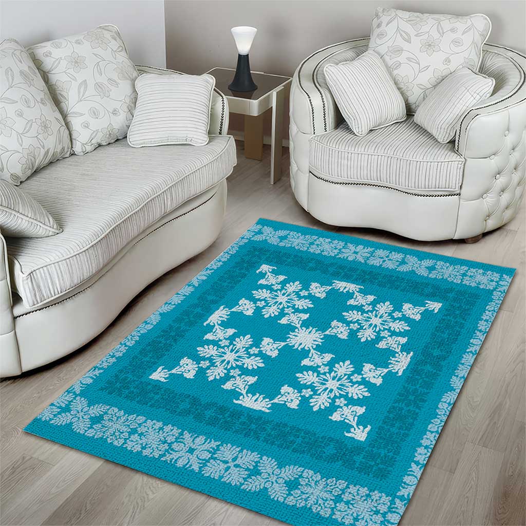 Hawaiian Quilt Pattern Area Rug Teal Hawaii Culture Tropical - Polynesian Pride