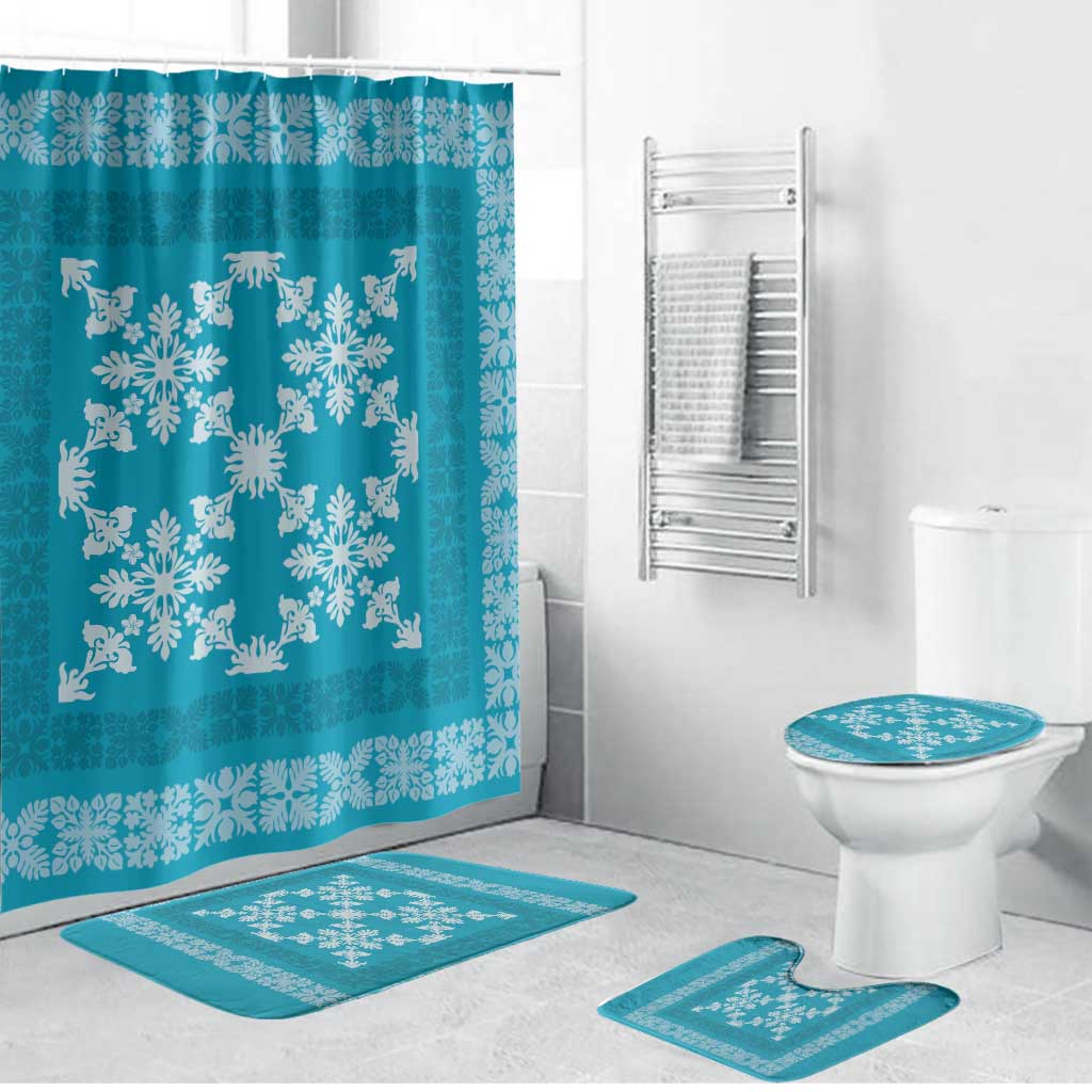 Hawaiian Quilt Pattern Bathroom Set Teal Hawaii Culture Tropical - Polynesian Pride