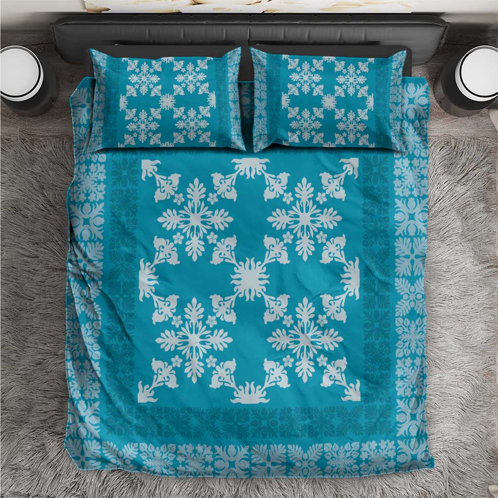 Hawaiian Quilt Pattern Bedding Set Teal Hawaii Culture Tropical - Polynesian Pride