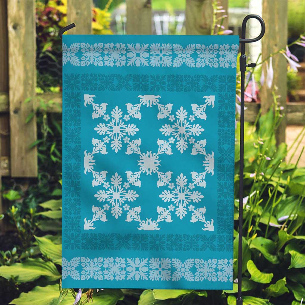 Hawaiian Quilt Pattern Garden Flag Teal Hawaii Culture Tropical - Polynesian Pride