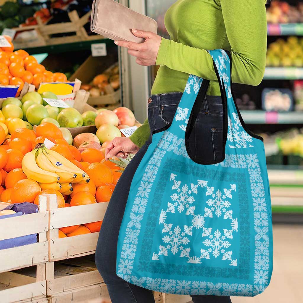 Hawaiian Quilt Pattern Grocery Bag Teal Hawaii Culture Tropical - Polynesian Pride