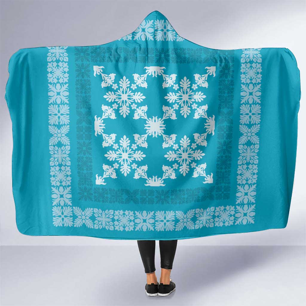 Hawaiian Quilt Pattern Hooded Blanket Teal Hawaii Culture Tropical - Polynesian Pride