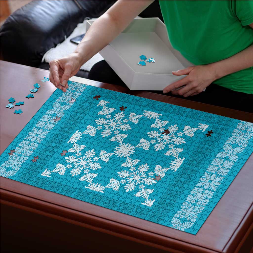 Hawaiian Quilt Pattern Puzzle Teal Hawaii Culture Tropical - Polynesian Pride