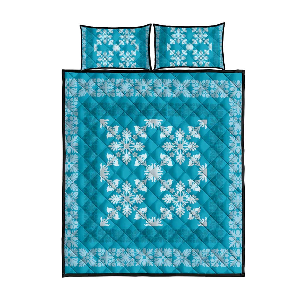 Hawaiian Quilt Pattern Quilt Bed Set Teal Hawaii Culture Tropical - Polynesian Pride