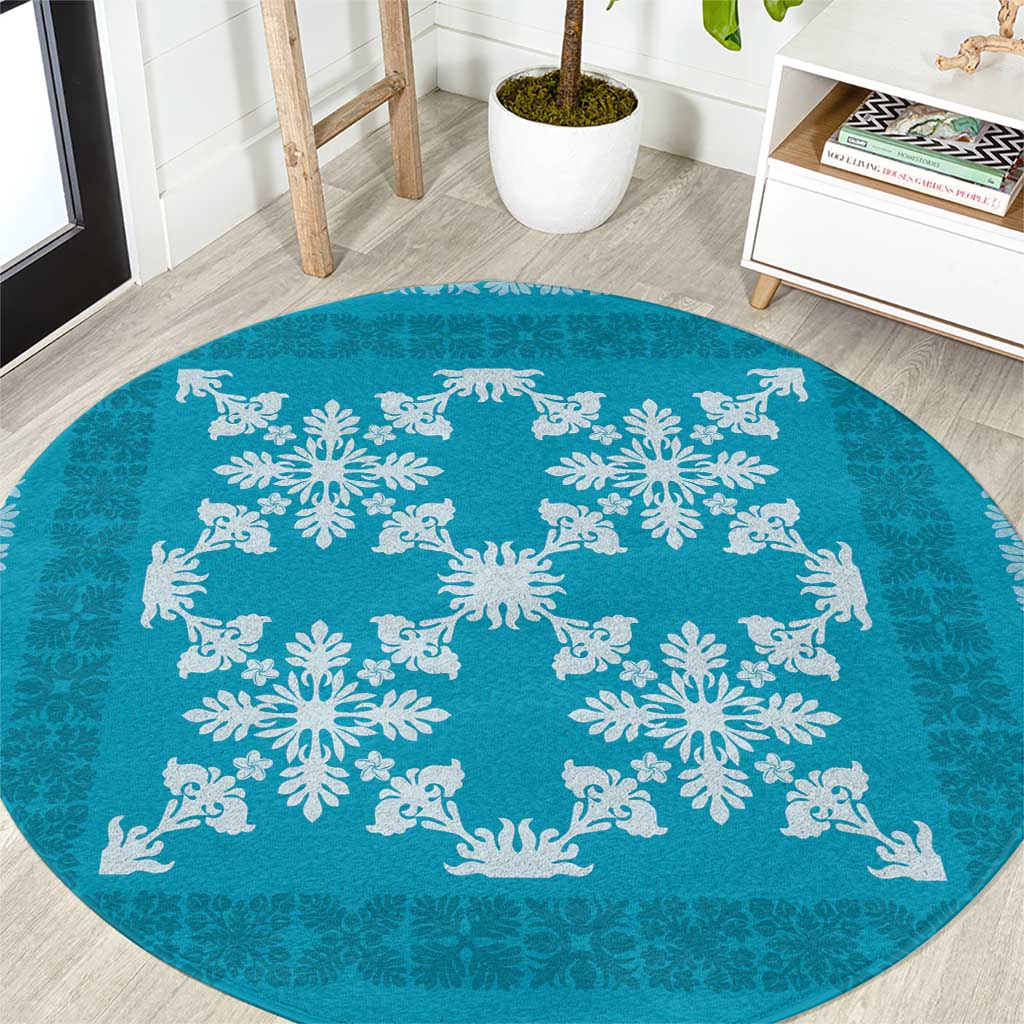 Hawaiian Quilt Pattern Round Carpet Teal Hawaii Culture Tropical - Polynesian Pride
