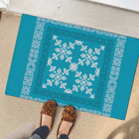 Hawaiian Quilt Pattern Rubber Doormat Teal Hawaii Culture Tropical - Polynesian Pride