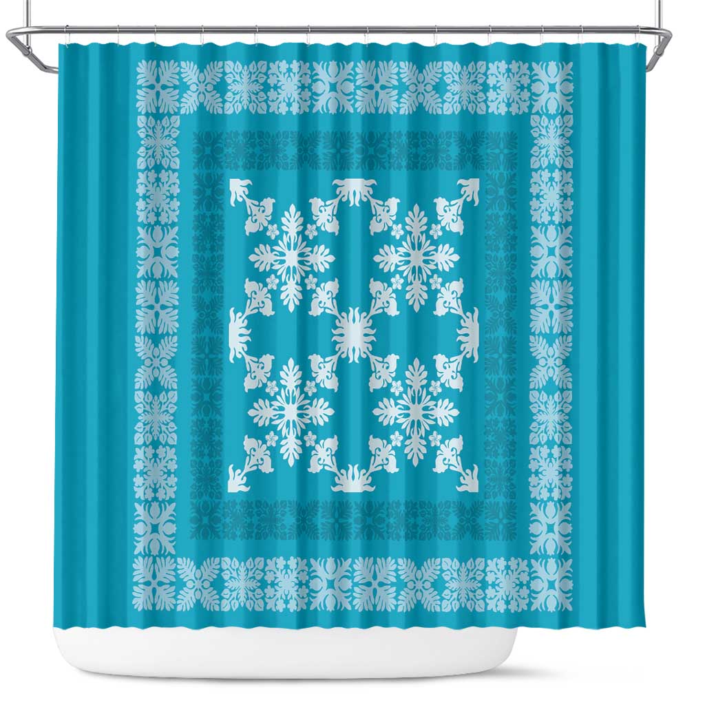 Hawaiian Quilt Pattern Shower Curtain Teal Hawaii Culture Tropical - Polynesian Pride