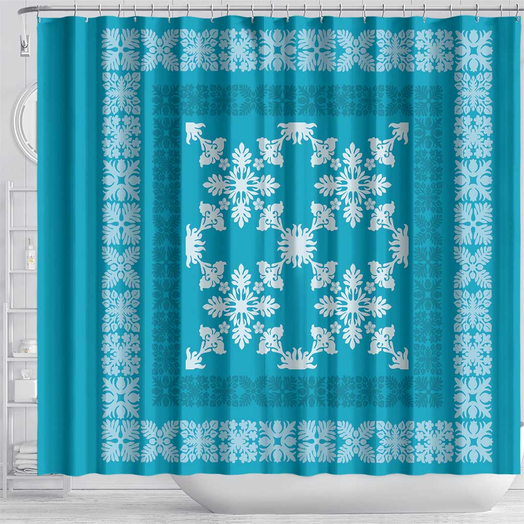Hawaiian Quilt Pattern Shower Curtain Teal Hawaii Culture Tropical - Polynesian Pride