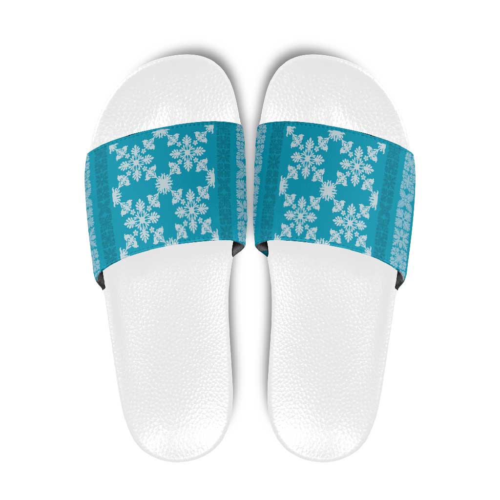 Hawaiian Quilt Pattern Slide Sandals Teal Hawaii Culture Tropical - Polynesian Pride