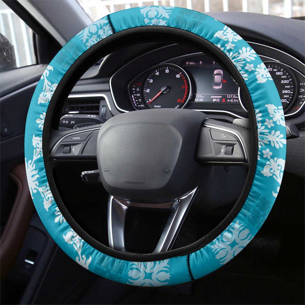Hawaiian Quilt Pattern Steering Wheel Cover Teal Hawaii Culture Tropical - Polynesian Pride