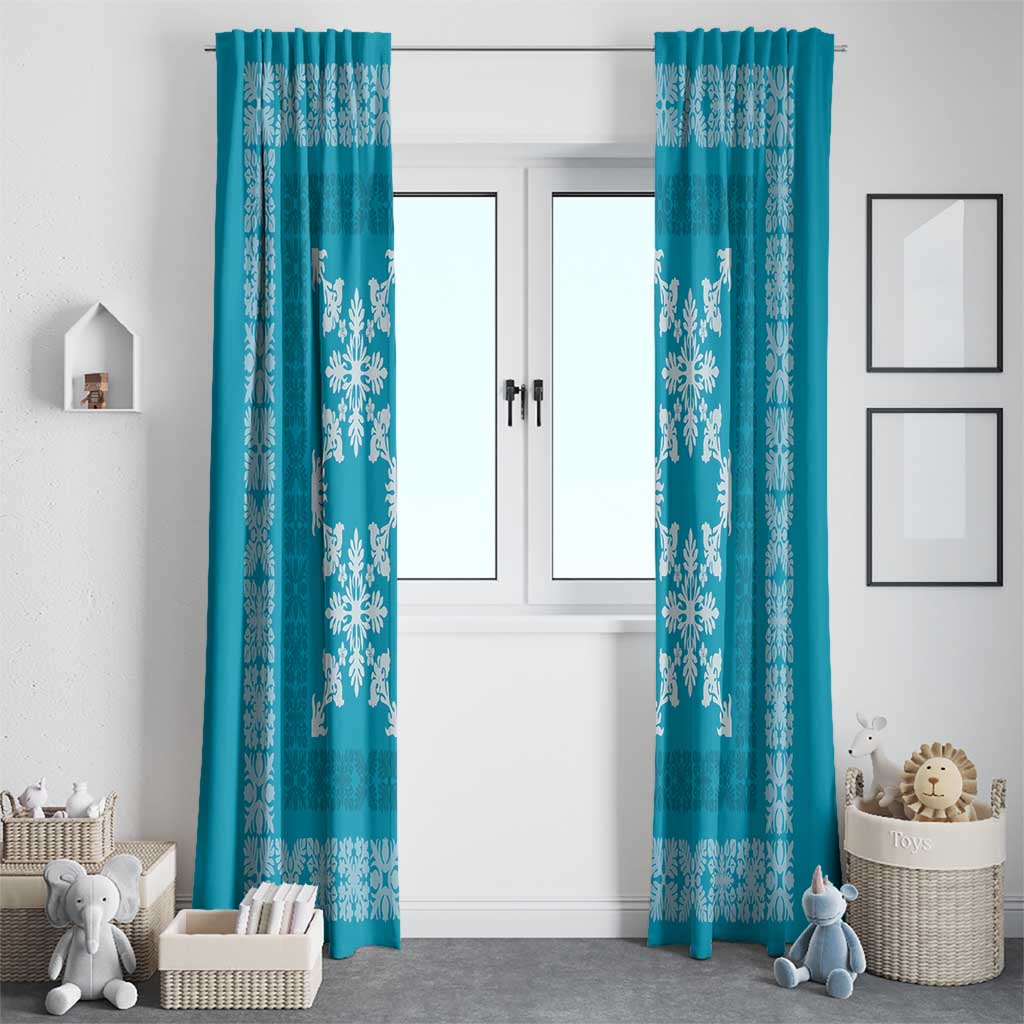 Hawaiian Quilt Pattern Window Curtain Teal Hawaii Culture Tropical - Polynesian Pride