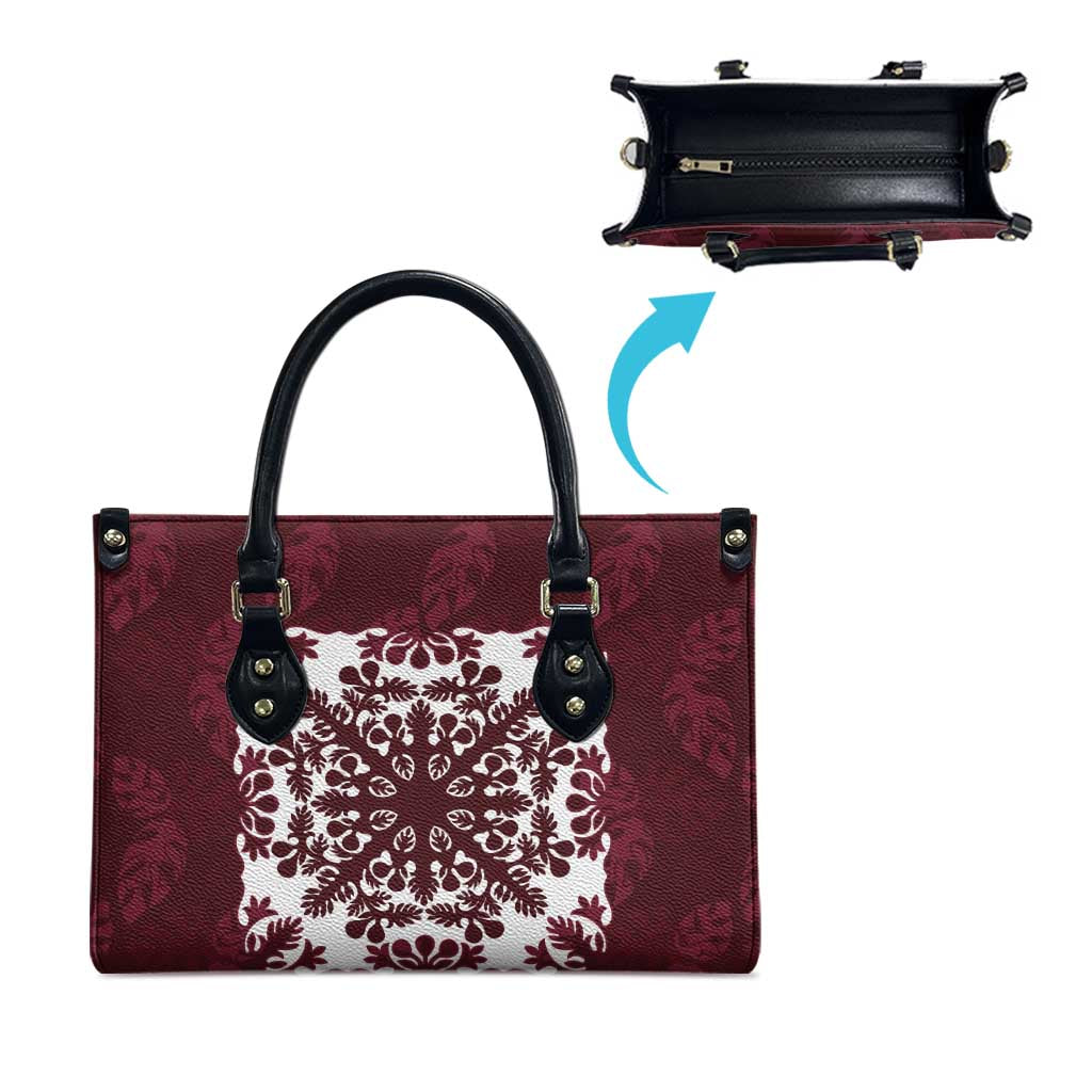 Palm Leaf Quilt Pattern Leather Bag Hawaii Culture Floral - Polynesian Pride
