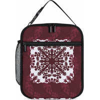 Palm Leaf Quilt Pattern Lunch Bag Hawaii Culture Floral LT9 10.2 × 8.3 × 4.3 inch Oxblood - Polynesian Pride