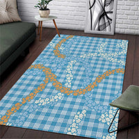 Blue Tropical Floral Palaka Area Rug Hawaiian Quilt Pattern - Polynesian Pride