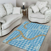 Blue Tropical Floral Palaka Area Rug Hawaiian Quilt Pattern - Polynesian Pride