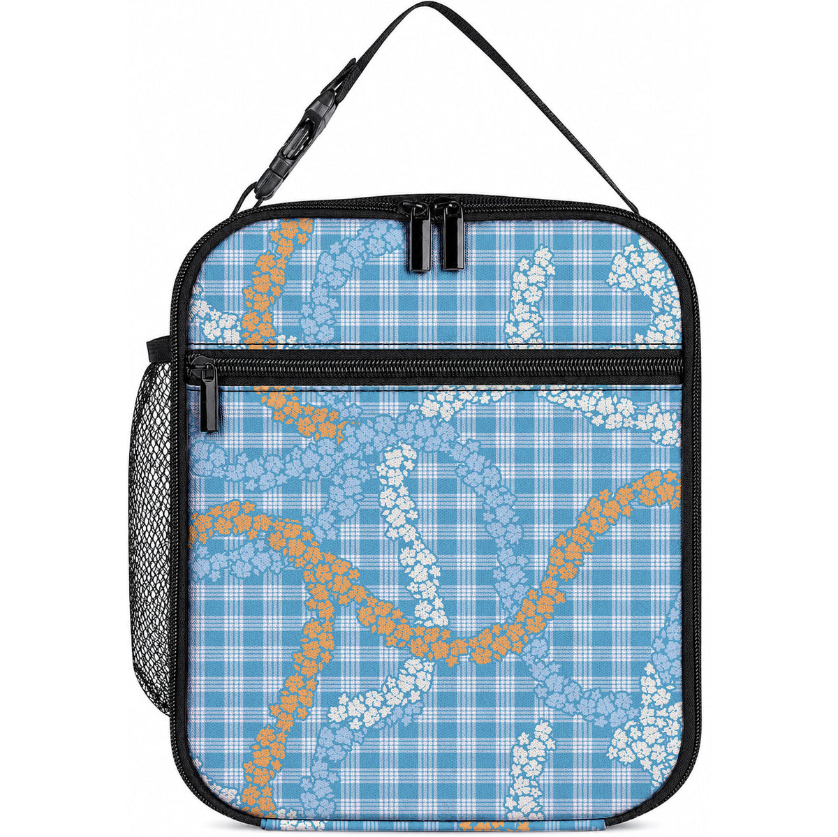 Blue Tropical Floral Palaka Lunch Bag Hawaiian Quilt Pattern LT9 10.2 × 8.3 × 4.3 inch Blue - Polynesian Pride