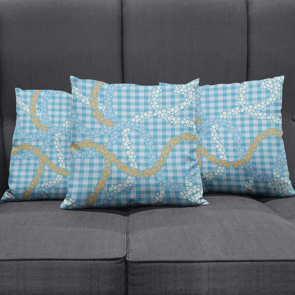 Blue Tropical Floral Palaka Pillow Cover Hawaiian Quilt Pattern - Polynesian Pride