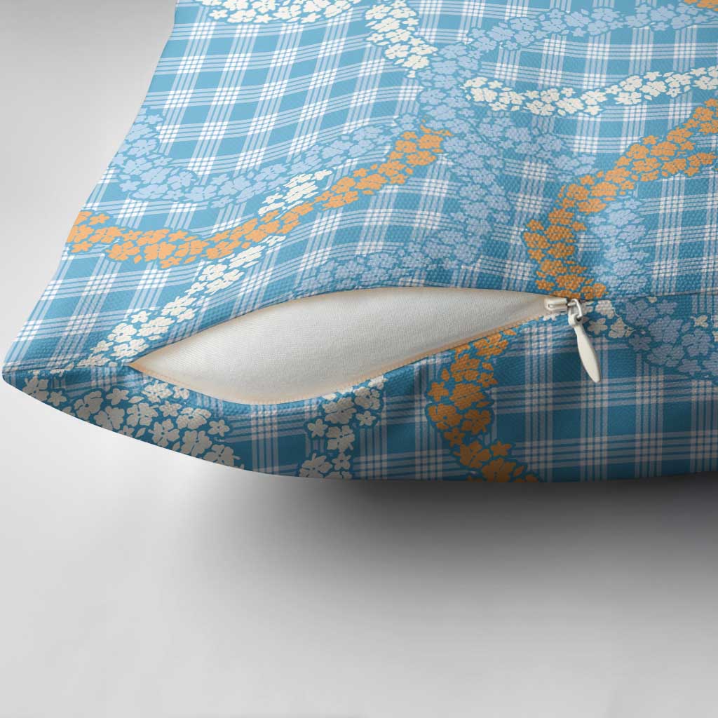 Blue Tropical Floral Palaka Pillow Cover Hawaiian Quilt Pattern - Polynesian Pride