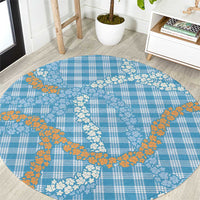 Blue Tropical Floral Palaka Round Carpet Hawaiian Quilt Pattern - Polynesian Pride