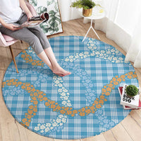 Blue Tropical Floral Palaka Round Carpet Hawaiian Quilt Pattern - Polynesian Pride
