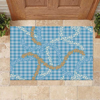 Blue Tropical Floral Palaka Rubber Doormat Hawaiian Quilt Pattern - Polynesian Pride