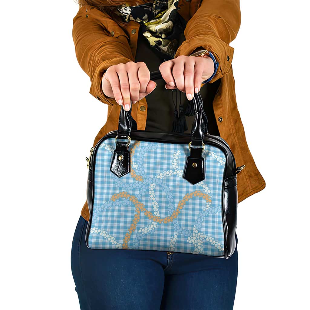 Blue Tropical Floral Palaka Shoulder Handbag Hawaiian Quilt Pattern - Polynesian Pride