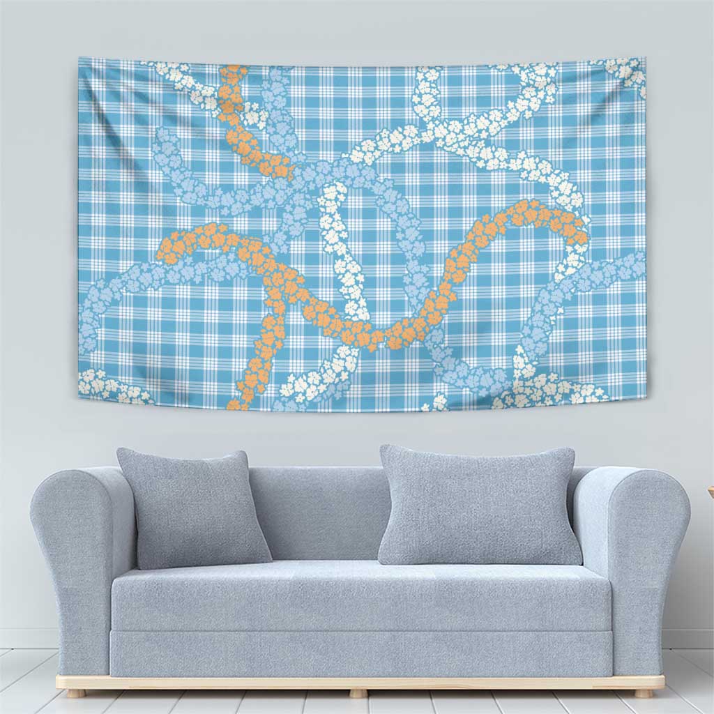 Blue Tropical Floral Palaka Tapestry Hawaiian Quilt Pattern - Polynesian Pride