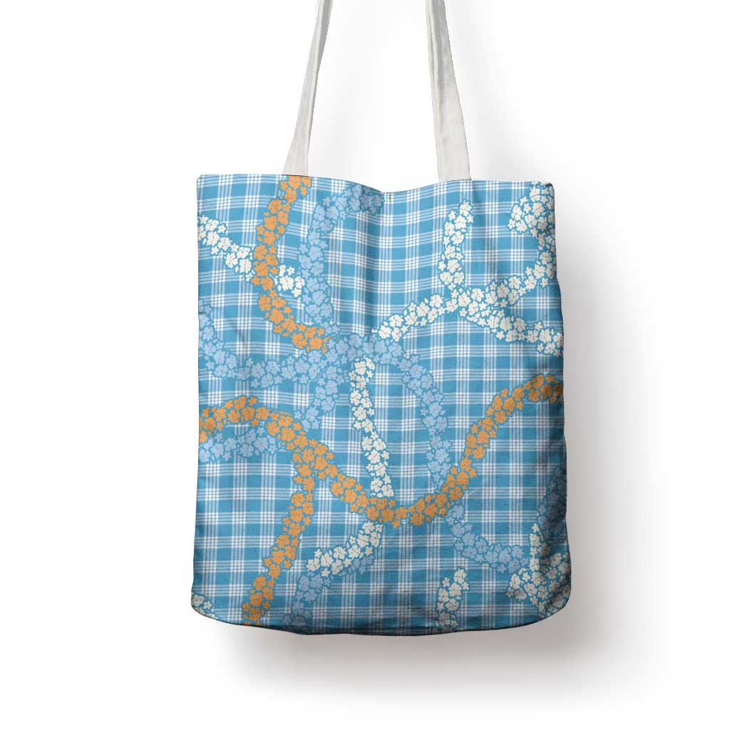 Blue Tropical Floral Palaka Tote Bag Hawaiian Quilt Pattern - Polynesian Pride