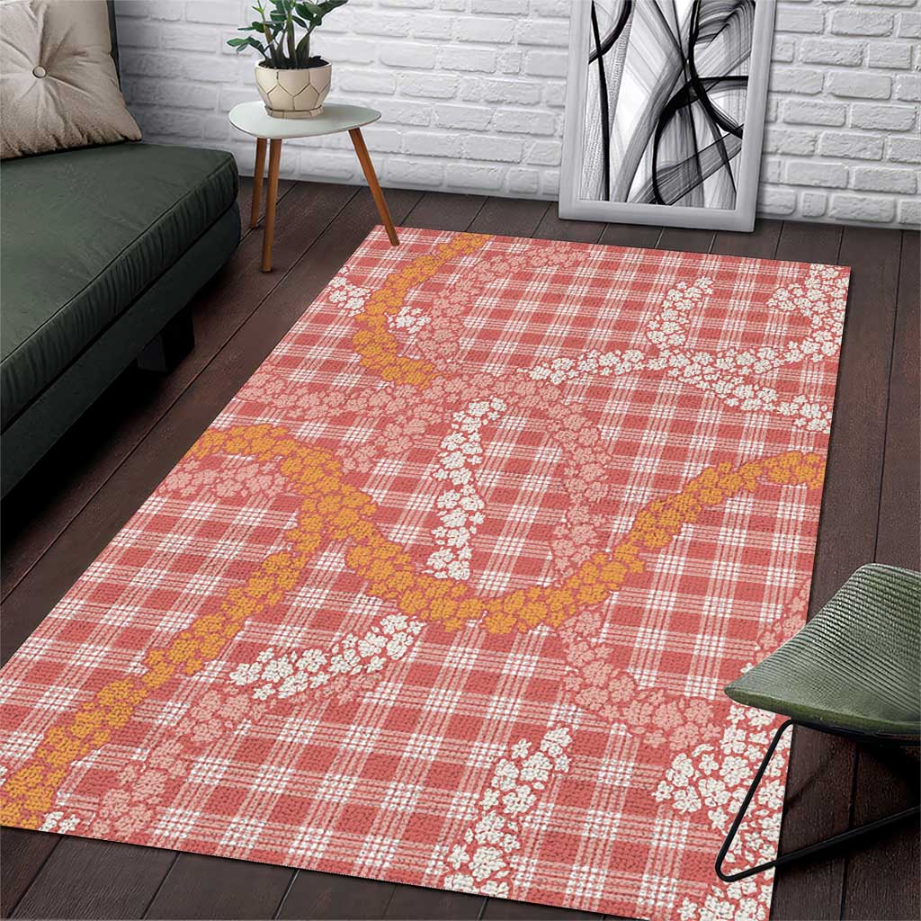 Pink Tropical Floral Palaka Area Rug Hawaiian Quilt Pattern - Polynesian Pride