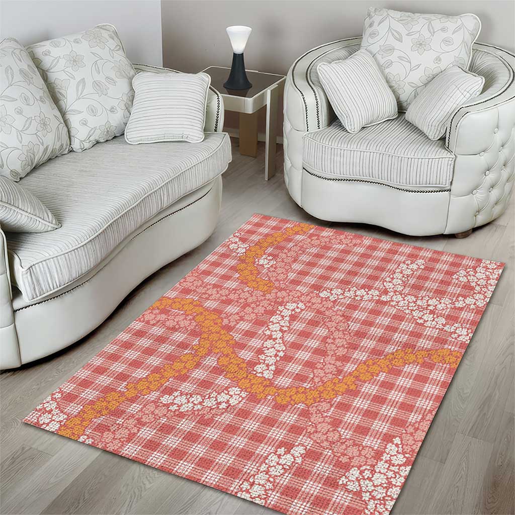 Pink Tropical Floral Palaka Area Rug Hawaiian Quilt Pattern - Polynesian Pride
