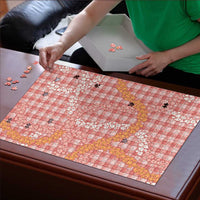 Pink Tropical Floral Palaka Puzzle Hawaiian Quilt Pattern - Polynesian Pride