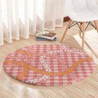 Pink Tropical Floral Palaka Round Carpet Hawaiian Quilt Pattern - Polynesian Pride