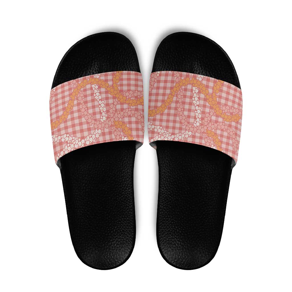 Pink Tropical Floral Palaka Slide Sandals Hawaiian Quilt Pattern - Polynesian Pride
