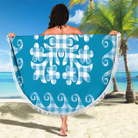 Blue Ulu Palaka Quilt Pattern Beach Blanket Hawaii Culture Breadfruit - Polynesian Pride