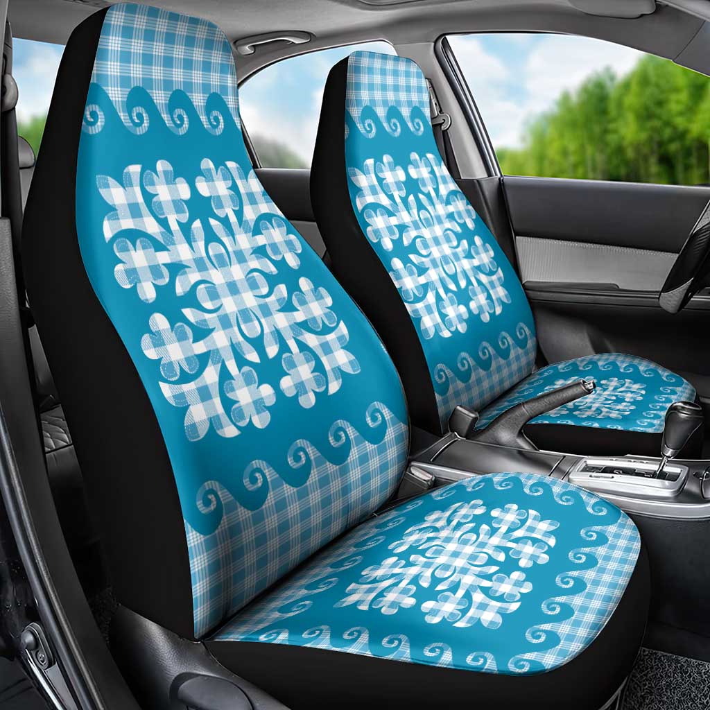 Blue Ulu Palaka Quilt Pattern Car Seat Cover Hawaii Culture Breadfruit - Polynesian Pride