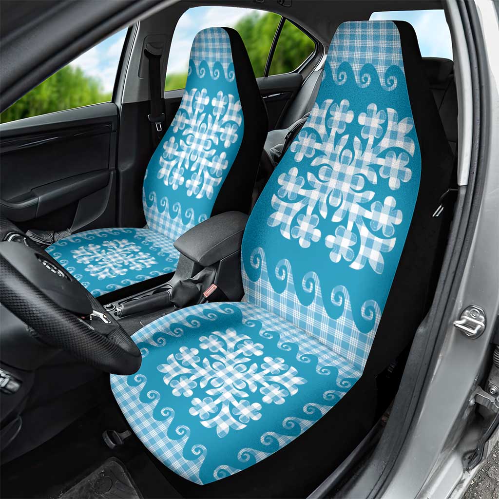 Blue Ulu Palaka Quilt Pattern Car Seat Cover Hawaii Culture Breadfruit - Polynesian Pride