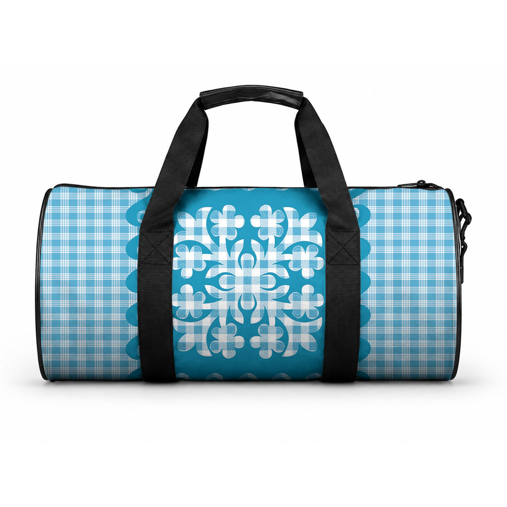 Blue Ulu Palaka Quilt Pattern Duffle Bag Hawaii Culture Breadfruit LT9 One size Blue - Polynesian Pride