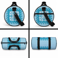 Blue Ulu Palaka Quilt Pattern Duffle Bag Hawaii Culture Breadfruit LT9 - Polynesian Pride