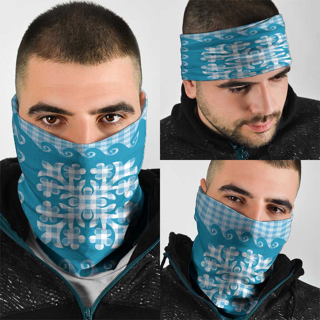 Blue Ulu Palaka Quilt Pattern Neck Gaiter Hawaii Culture Breadfruit - Polynesian Pride