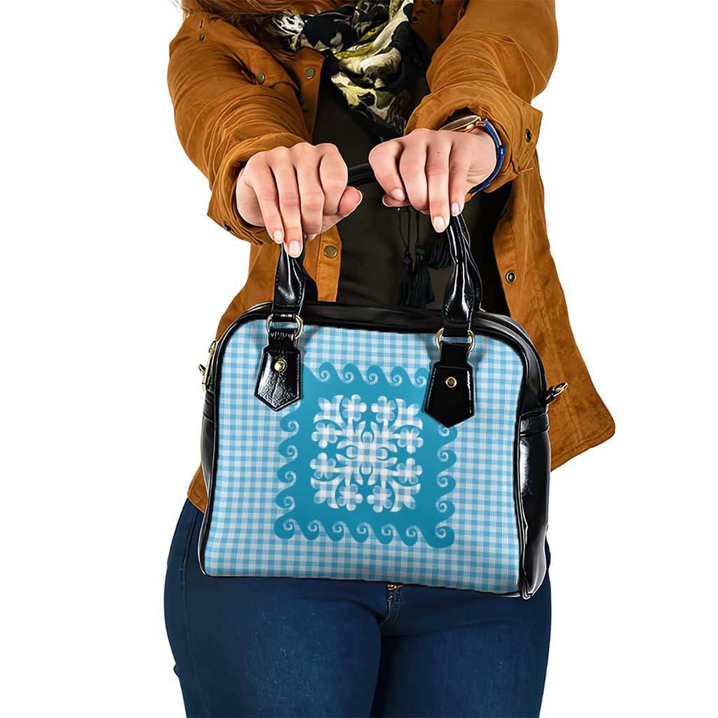 Blue Ulu Palaka Quilt Pattern Shoulder Handbag Hawaii Culture Breadfruit - Polynesian Pride