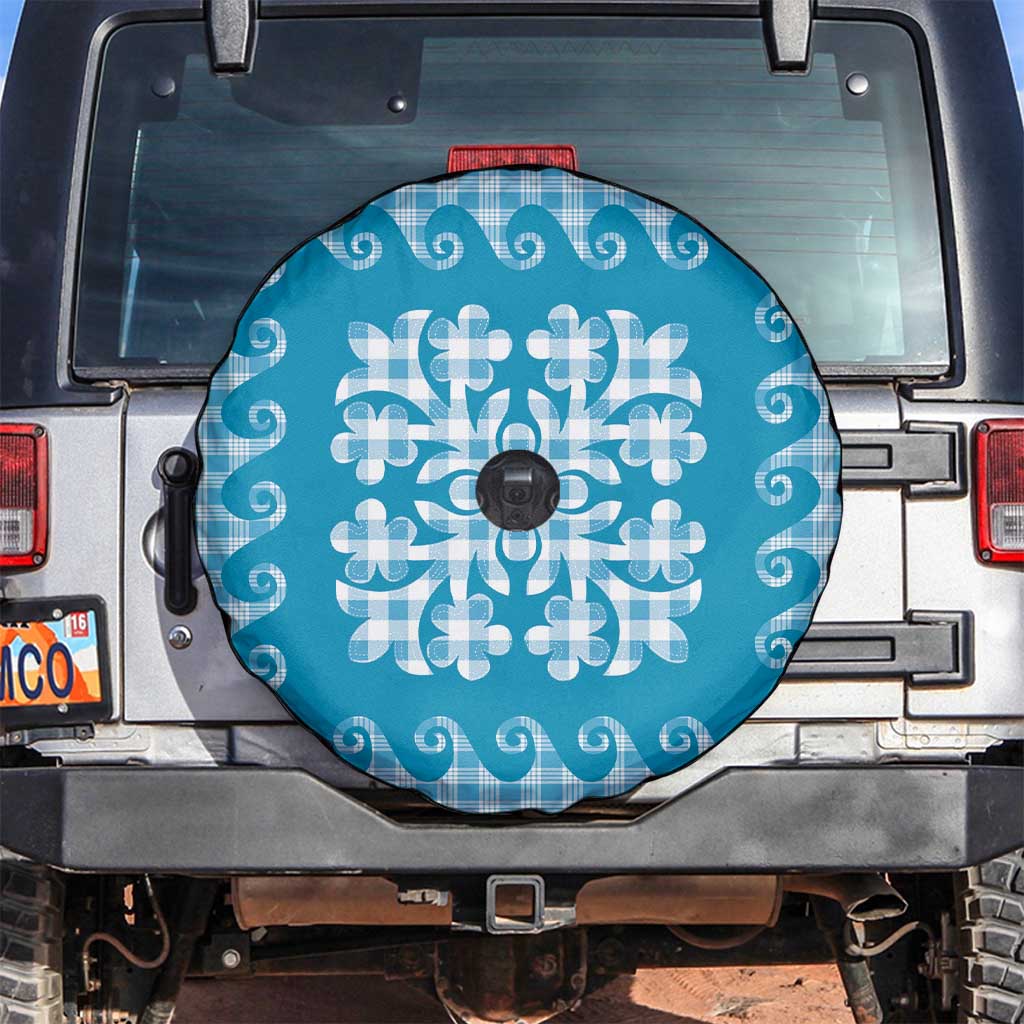 Blue Ulu Palaka Quilt Pattern Spare Tire Cover Hawaii Culture Breadfruit - Polynesian Pride
