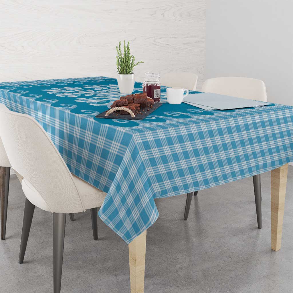 Blue Ulu Palaka Quilt Pattern Tablecloth Hawaii Culture Breadfruit - Polynesian Pride