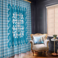 Blue Ulu Palaka Quilt Pattern Window Curtain Hawaii Culture Breadfruit - Polynesian Pride