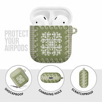 Green Ulu Palaka Quilt Pattern AirPods Case Hawaii Culture Breadfruit - Polynesian Pride