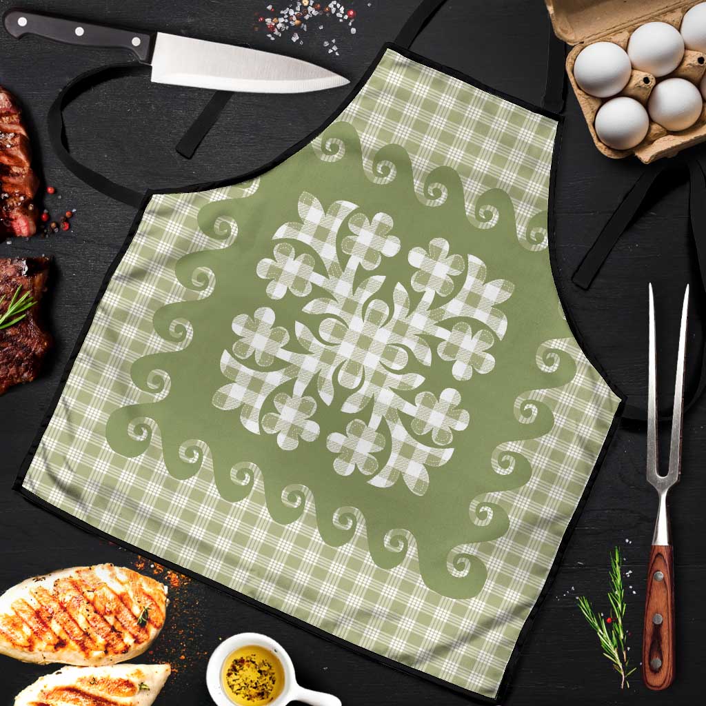 Green Ulu Palaka Quilt Pattern Apron Hawaii Culture Breadfruit - Polynesian Pride