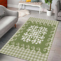 Green Ulu Palaka Quilt Pattern Area Rug Hawaii Culture Breadfruit - Polynesian Pride