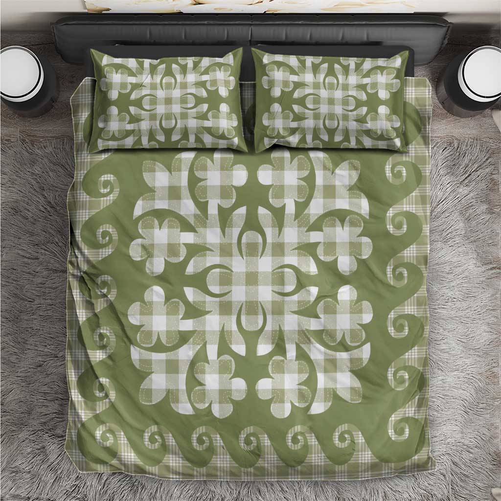 Green Ulu Palaka Quilt Pattern Bedding Set Hawaii Culture Breadfruit - Polynesian Pride