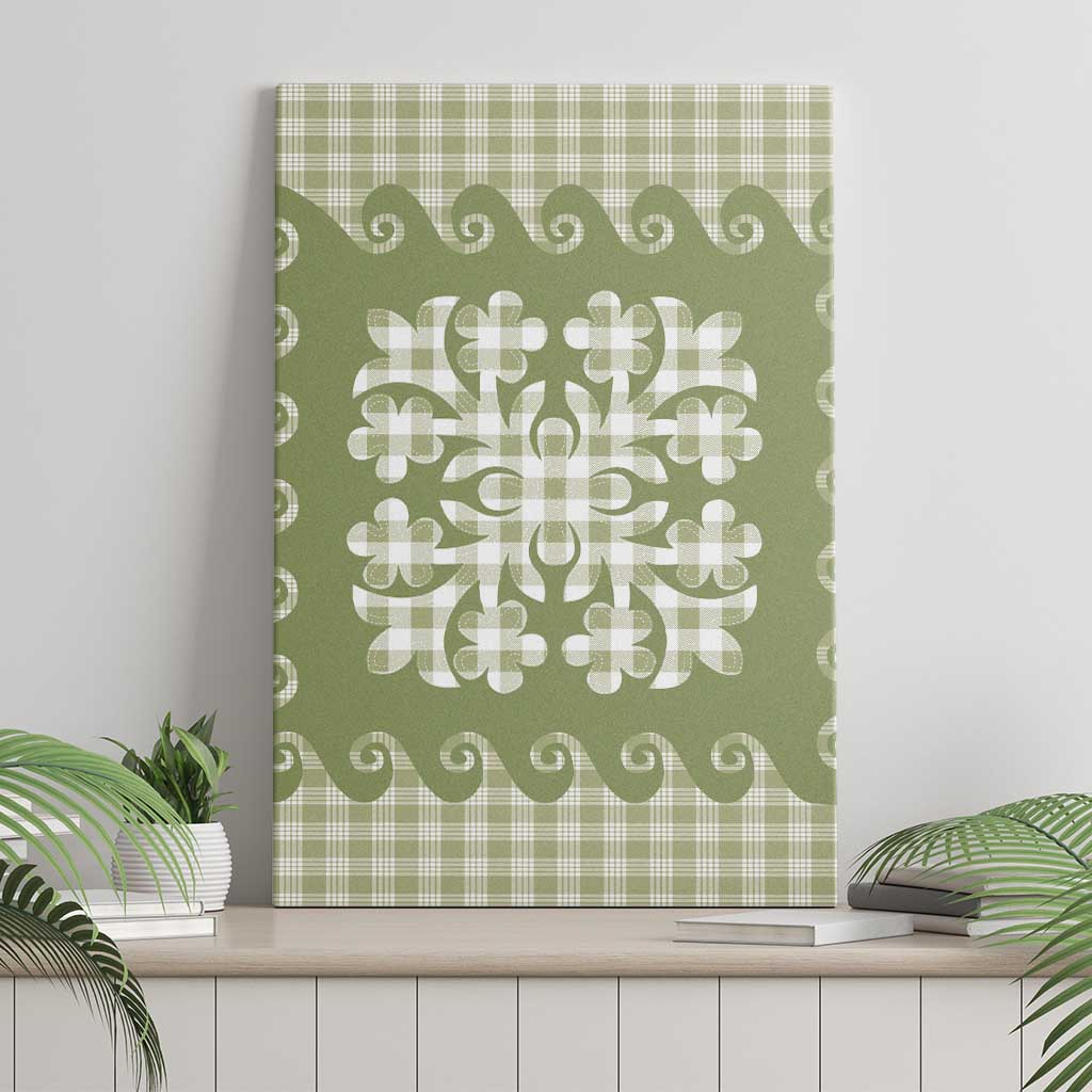 Green Ulu Palaka Quilt Pattern Canvas Wall Art Hawaii Culture Breadfruit - Polynesian Pride