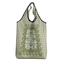Green Ulu Palaka Quilt Pattern Grocery Bag Hawaii Culture Breadfruit - Polynesian Pride