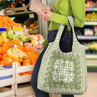 Green Ulu Palaka Quilt Pattern Grocery Bag Hawaii Culture Breadfruit - Polynesian Pride